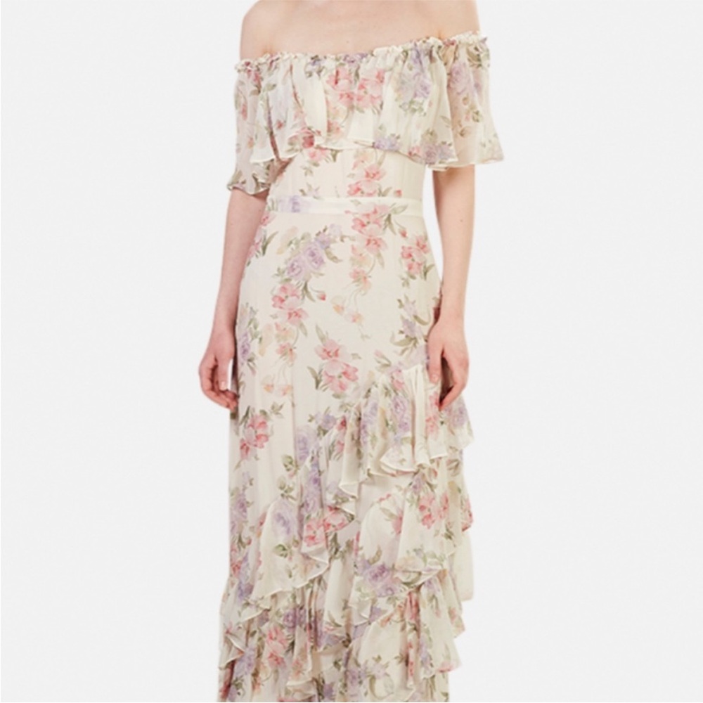 LoveShackFancy Plum maxi tiered off the shoulder silk Dress Size 4 - Picture 2 of 16